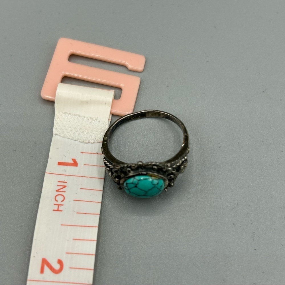 Vintage 925 Sterling Silver Turquoise Filigree Ring | Size 7 Boho - Picture 9 of 13